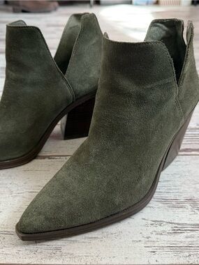 Vince Camuto Olive Suede Pointed-Toe Ankle Booties